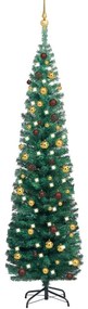 Set pom Craciun artificial subtire LED-urigloburi verde 180 cm 1, verde si auriu, 180 cm
