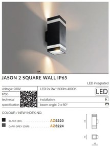 Aplica LED pentru iluminat exterior IP65 JASON 2 SQ BK