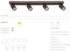 Aplica cu 4 spoturi din aluminiu canelat Anna auriu