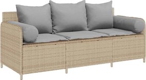 vidaXL Canapea de grădină cu perne, 3 locuri, bej, poliratan