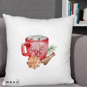 Perna Decorativa Cacao de Iarna cu Biscuit, 40x40 cm, Alb Pufos, Husa Detasabila, Perna Inclusa, BEKZ®