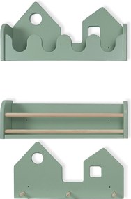 Set 2 rafturi perete + Cuier Montessori NEST SET Green