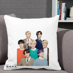 Perna Personalizata K-pop BTS Fotografie Grup Tinute Elegante, 40x40 cm, Alba Mata, Husa Detasabila, Perna Inclusa, BEKZ®