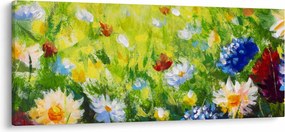 Tablou - Pictură în ulei, pajiște înflorită (120x50 cm)