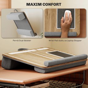HOMCOM Suport Laptop de 15,6", cu Spațiu pentru Mouse și Încheieturi, Suport PC Portabil, 55,5x37x9 cm, Lemn Natural | Aosom Romania