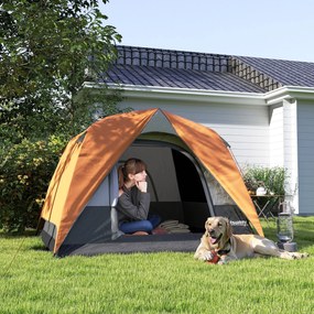 Outsunny Cort de Camping pentru 3 Persoane cu Buzunare Detașabile și Geantă de Transport, 200x200x135 cm, Portocaliu | Aosom Romania