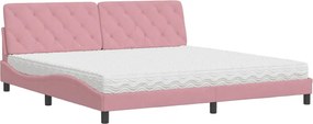 vidaXL Pat cu saltea, roz, 200x200 cm, catifea