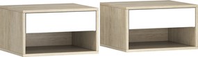 HOMCOM Set de 2 noptiere montate pe perete, noptiere, sertar, compartiment deschis, blat, 37 x 32 x 21 cm, lemn natural | Aosom Romania