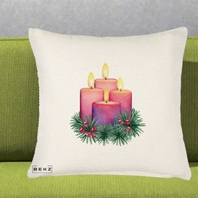 Perna Decorativa Lumanari Advent Roz-Violet, 40x40 cm, Crem Reliefat, Husa Detasabila, Perna Inclusa, BEKZ®