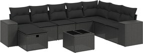 vidaXL Set mobilier de grădină cu perne, 9 piese, negru, poliratan
