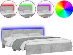 vidaXL Cadru de pat cu tăblie și LED, gri beton, 200x200 cm