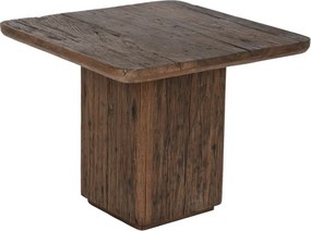 Măsuță laterală canapea din lemn reciclat, maro, cu blat pătrat și bază tip soclu, 50 x 41 x 41 cm, „Tellar”