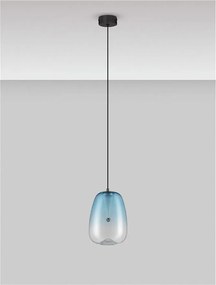 Pendul LED modern, Metal, Sticla, Albastru deschis, OBLO