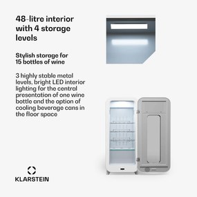 Klarstein Shirley 15 Uno, frigider pentru vinuri, 15 sticle, 5 - 20 °C, control tactil, retro