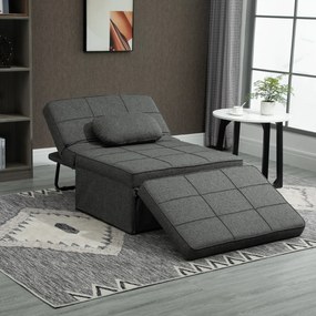 HOMCOM Canapea extensibilă cu Spătar Reglabil pe 5 Nivele și Pernă Suplimentară, 95x179x78 cm, Gri | Aosom Romania