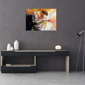 Tablou pe sticlă - Femeia cântând la pian (70x50 cm)