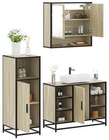 vidaXL Set mobilier de baie, 3 piese, stejar sonoma, lemn prelucrat
