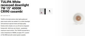Spot LED incastrabil TULIPA White recessed downlight 7W 15° 4000K CRI90 casambi