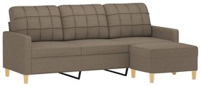 Canapea cu 3 locuri si taburet, taupe, 180 cm, material textil Gri taupe, 198 x 77 x 80 cm