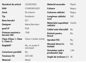 Lustra/Pendul metalic design nordic Align negru