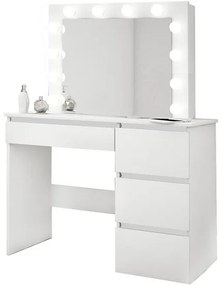 Masa de toaleta/machiaj, alb lucios, cu oglinda si LED-uri, Irina, 94x43x141 cm