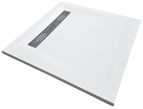 Cadita Dus Patrata HouseXL StoneCore Premium, 90x90 cm, Compozit Granit, cu Rigola Metalica Inclusa (Culoare: Gri)