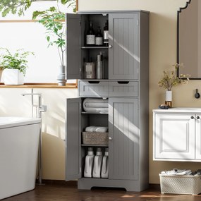 HOMCOM Mobilier de baie cu sertar, dulap cu uși, raft reglabil, 60 x 30 x 160 cm, gri | Aosom Romania