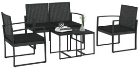 Outsunny Set Mobilier de Grădină din Ratan PP 5 Piese, Canapea cu Perne, Set Canapea pentru Exterior, Negru | Aosom Romania
