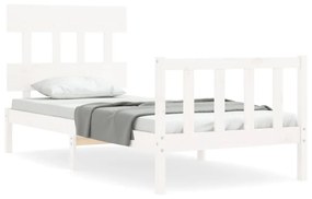 3193302 vidaXL Cadru de pat cu tăblie single, alb, lemn masiv