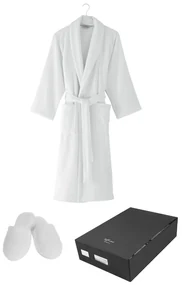 Halat unisex MICRO COTTON în cutie cadou + papuci XXL +  Papuci de casa  (42/44) + cutie cadou Alb / White
