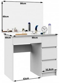 Supermobel Masă toaletă SPLIT TT6, 90x72/142x50, 900x600, alb, dreapta