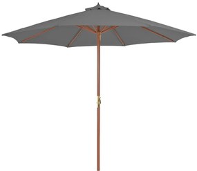 vidaXL Umbrelă de soare de exterior, stâlp din lemn, 300 cm, antracit