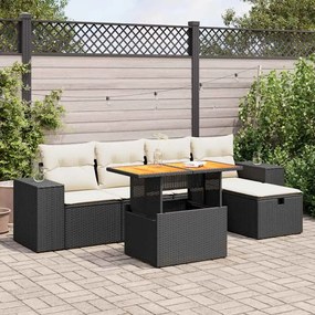 3328078 vidaXL Set mobilier grădină perne 6 piese negru poliratan/lemn acacia