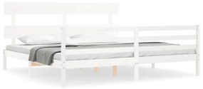 3195112 vidaXL Cadru pat cu tăblie 200x200 cm, alb, lemn masiv