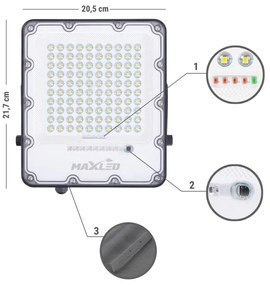 Proiector LED solar LED/100W/3,2V 4500K IP65 + telecomandă