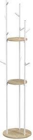 HOMCOM Suport de haine cu 9 agatatori si 2 rafturi rotunde Ø 40 x 167 cm natural si alb | Aosom Romania