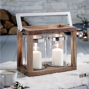 Suport lumanare din lemn si sticla FOLEY TWIN