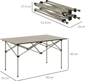 Outsunny Masă de camping pliabilă cu blat rulabil, masă de grădină din aluminiu pentru 2 persoane, 95 x 55 cm Khaki | Aosom Romania
