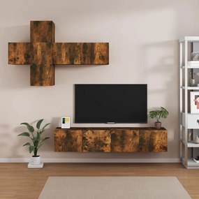 Set comoda TV, 7 piese, stejar fumuriu, lemn compozit 7, Stejar afumat, 80 x 30 x 30 cm