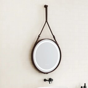 Oglinda cu iluminare si dezaburire Inter Ceramic Catania cu rama maro 60 cm