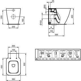 Vas wc stativ Ideal Standard Strada II AquaBlade alb lucios back to wall cu capac inclus