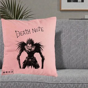 Perna Personalizata Death Note Ryuk Shinigami Alb-Negru, 40x40 cm, Roz, Husa Detasabila, Perna Inclusa, BEKZ®