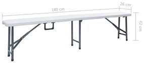 Banci de gradina pliabile, 2 buc., alb, 180 cm, HDPE 2, Alb, 1