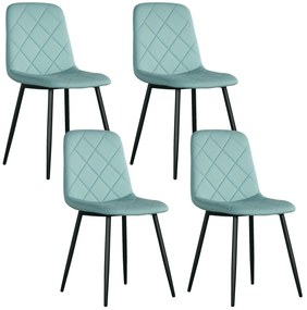 HOMCOM Lot de 4 scaune de sufragerie căptușite cu spătar înalt, picioare din oțel și material textil cu aspect de catifea, verde | Aosom Romania