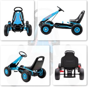 AIYAPLAY Gokart cu pedale pentru copii, scaun reglabil pe înălțime, roți EVA, frână, ambreiaj, 3-8 ani, Albastru | Aosom Romania