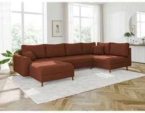 Colțar cărămiziu cu tapițerie din catifea reiată (cu colț pe partea stângă ) Ariella – Ropez