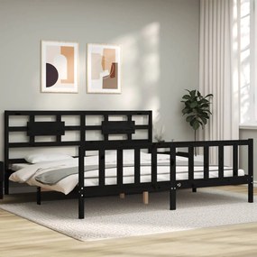 vidaXL Cadru pat cu tăblie 200x200 cm, negru, lemn masiv