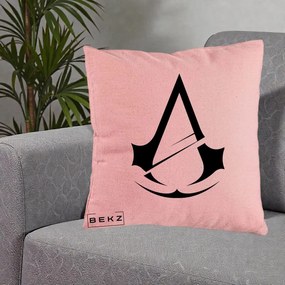 Perna Personalizata Assassin's Creed Minimalist, 40x40 cm, Roz, Husa Detasabila, Perna Inclusa, BEKZ®
