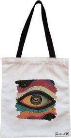 Sacosa de Panza pentru Cumparaturi, Geanta Tote, model Celestial Eye 7, Cu fermoar, 38x34.5 cm, Alba, BEKZ®
