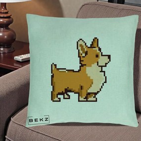 Perna Personalizata Corgi Pixel Art, 40x40 cm, Verde Menta, Husa Detasabila, Perna Inclusa, BEKZ®